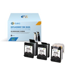 G&G HP 304XL Negro Pack de 3 Cartuchos de Tinta Remanufacturados - Eco Saver - Muestra Nivel de Tinta - Reemplaza N9K08AE/N9K06AE