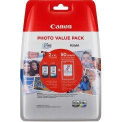 Canon PG545XL Negro + CL546XL Color Pack de 2 Cartuchos de Tinta Originales - 50 Hojas de Papel Fotografico - 8286B006