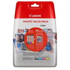 Canon CLI571XL Pack de 4 Cartuchos de Tinta Originales - 50 Hojas de Papel Fotografico - 0332C005