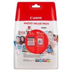 Canon CLI581XL Pack de 4 Cartuchos de Tinta Originales - 50 Hojas de Papel Fotografico - 2052C004