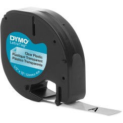 Dymo LetraTag S0721530 Cinta de Etiquetas Original para Rotuladora - Texto negro sobre fondo transparente - Ancho 12mm x 4 metros (12267)