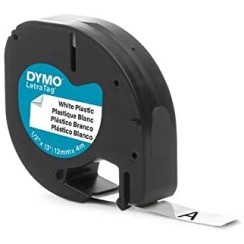 Dymo LetraTag S0721610/S0721660 Cinta de Etiquetas Original para Rotuladora - Texto negro sobre fondo blanco - Ancho 12mm x 4 metros (91201/91221)