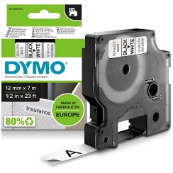 Dymo D1 45013 Cinta de Etiquetas Original para Rotuladora - Texto negro sobre fondo blanco - Ancho 12mm x 7 metros - S0720530