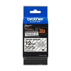 Brother TZeS131 Cinta Laminada Super Adhesiva Original de Etiquetas - Texto negro sobre fondo transparente - Ancho 12mm x 8 metros