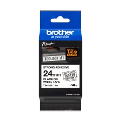 Brother TZeS251 Cinta Laminada Super Adhesiva Original de Etiquetas - Texto negro sobre fondo blanco - Ancho 24mm x 8 metros