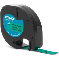 Dymo LetraTag S0721640 Cinta de Etiquetas Original para Rotuladora - Texto negro sobre fondo verde - Ancho 12mm x 4 metros (91204)