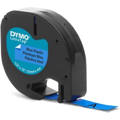 Dymo LetraTag S0721650 Cinta de Etiquetas Original para Rotuladora - Texto negro sobre fondo azul - Ancho 12mm x 4 metros (91205)