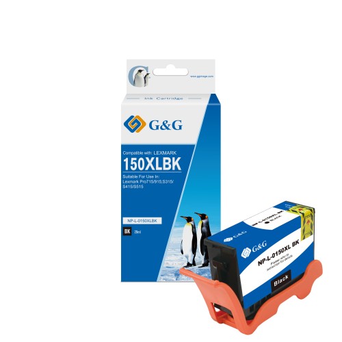 G&G Lexmark 150XL/155XL Negro Cartucho de Tinta Pigmentada Generico - Reemplaza 14N1614E/14N1619E/14N1614E/14N1607E