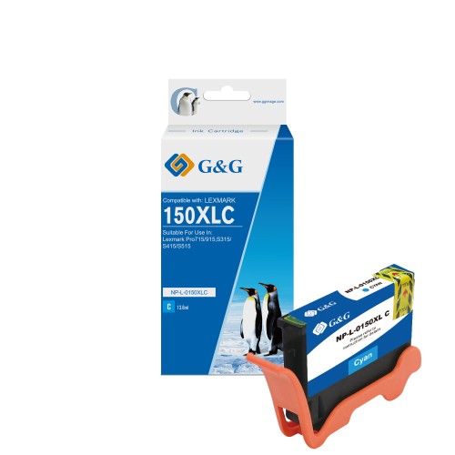 G&G Lexmark 150XL Cyan Cartucho de Tinta Generico - Reemplaza 14N1615E/14N1642E/14N1608E