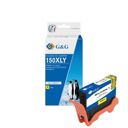 G&G Lexmark 150XL Amarillo Cartucho de Tinta Generico - Reemplaza 14N1618E/14N1650E/14N1610E