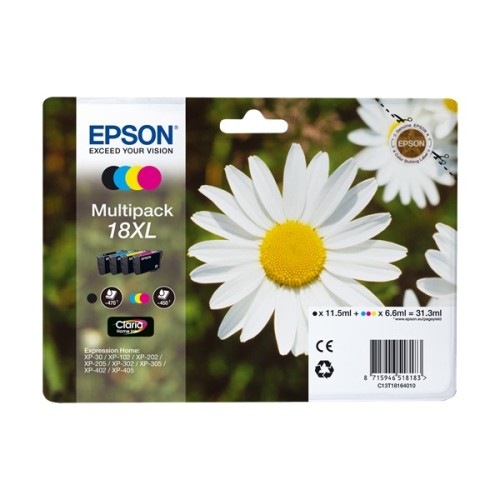 Epson T1816 (18XL) Pack de 4 Cartuchos de Tinta Originales - C13T18164012