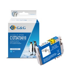 G&G Epson T3472/T3462 (34XL) Cyan Cartucho de Tinta Pigmentada Generico - Reemplaza C13T34724010/C13T34624010